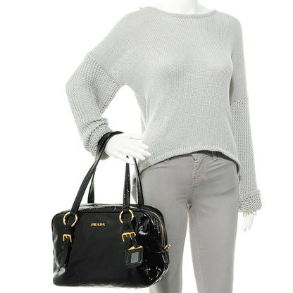 Prada Vernice Zippers Shoulder Bag Black 2 of 9