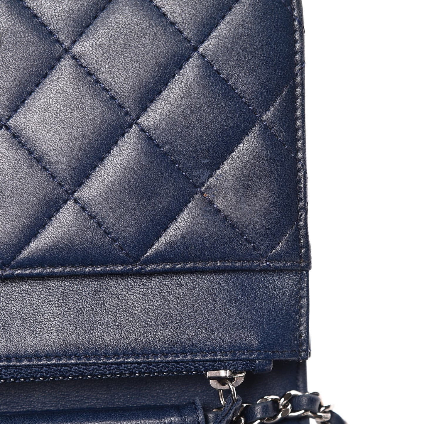 Lambskin Quilted Wallet On Chain WOC Blue