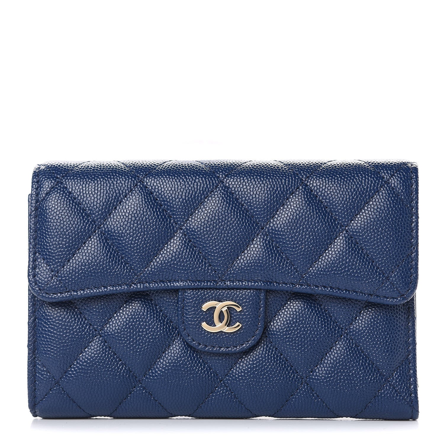 Chanel Caviar Quilted Medium Flap Wallet Dark Blue 1 of 8
