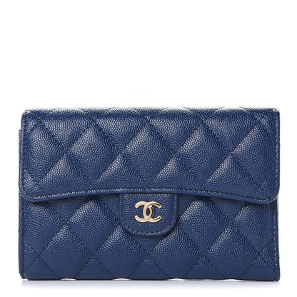 Chanel Caviar Quilted Medium Flap Wallet Dark Blue 1 of 8