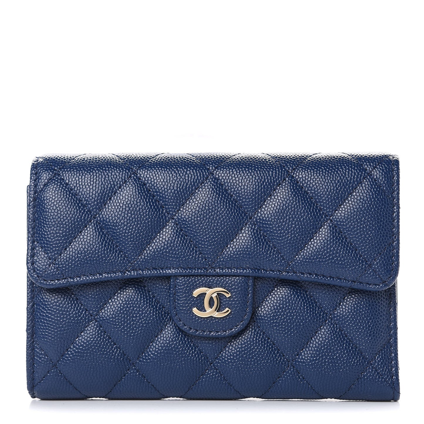 Caviar Quilted Medium Flap Wallet Dark Blue