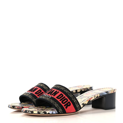 Christian Dior Canvas Toile de Jouy Pop Embroidered Dway 40mm Slide Sandals 39 Black Multicolor 3 of 9