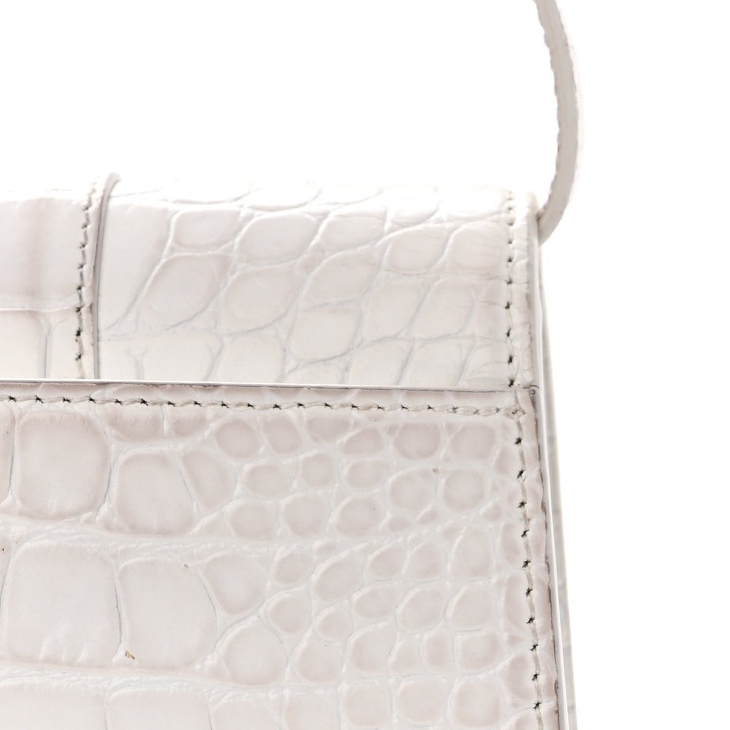 Shiny Calfskin Crocodile Embossed Small Hourglass Sling Shoulder Bag White