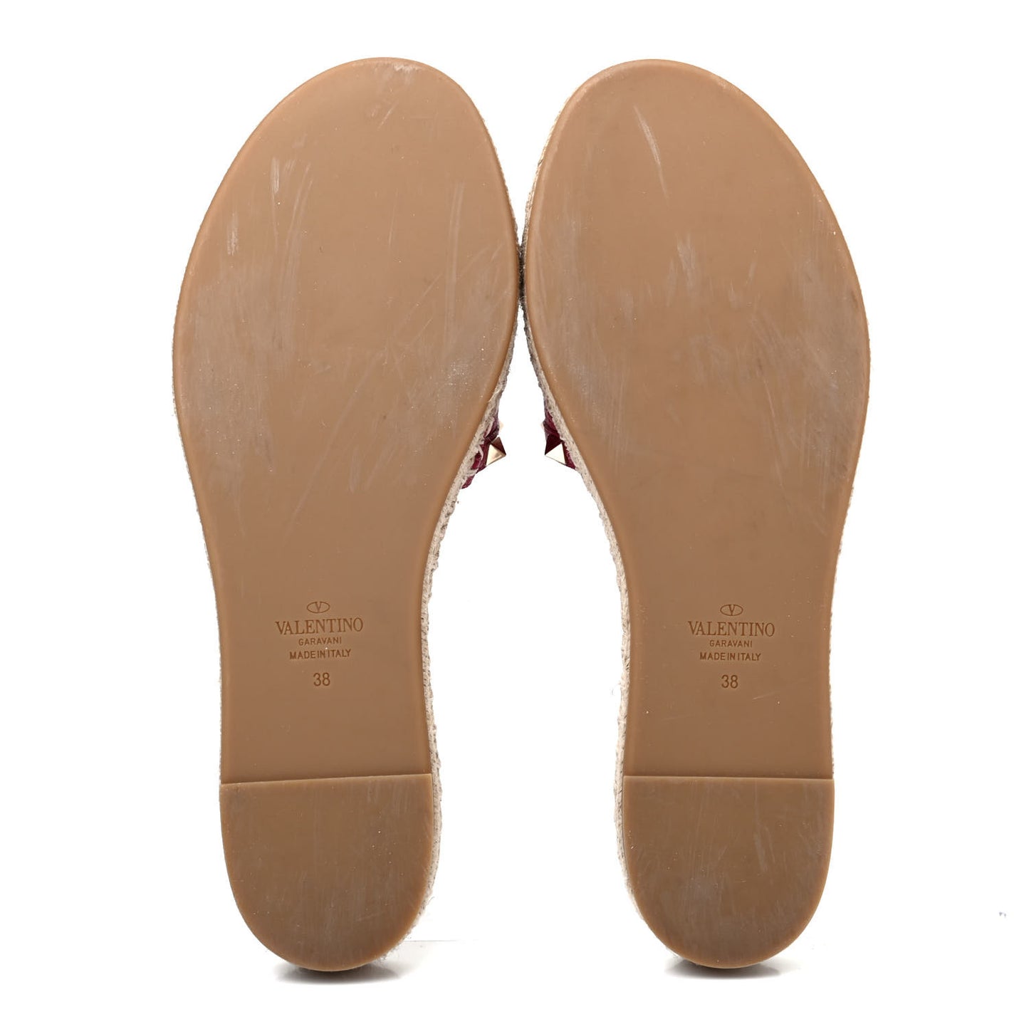 Grained Calfskin Rockstud Espadrille Flat Slide Sandals 38 Red