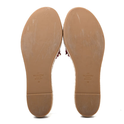 Valentino Garavani Grained Calfskin Rockstud Espadrille Flat Slide Sandals 38 Red 4 of 4