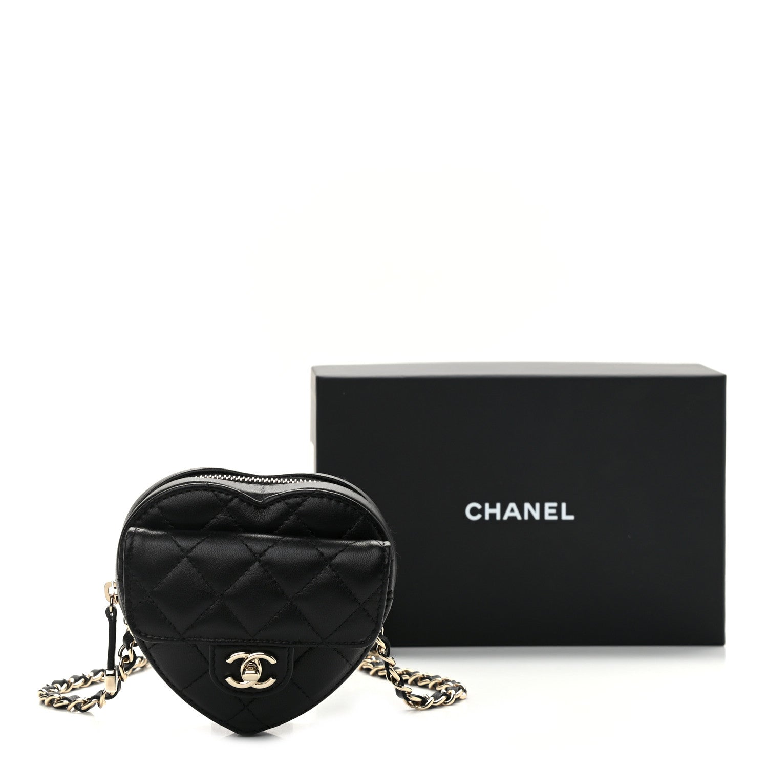 Chanel Lambskin Quilted CC In Love Heart Waist Belt Bag With Chain Black 11 of 11