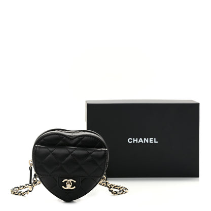 Chanel Lambskin Quilted CC In Love Heart Waist Belt Bag With Chain Black 11 of 11