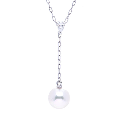 Mikimoto 18K White Gold Akoya Pearl Diamond Drop Pendant Necklace 4 of 7