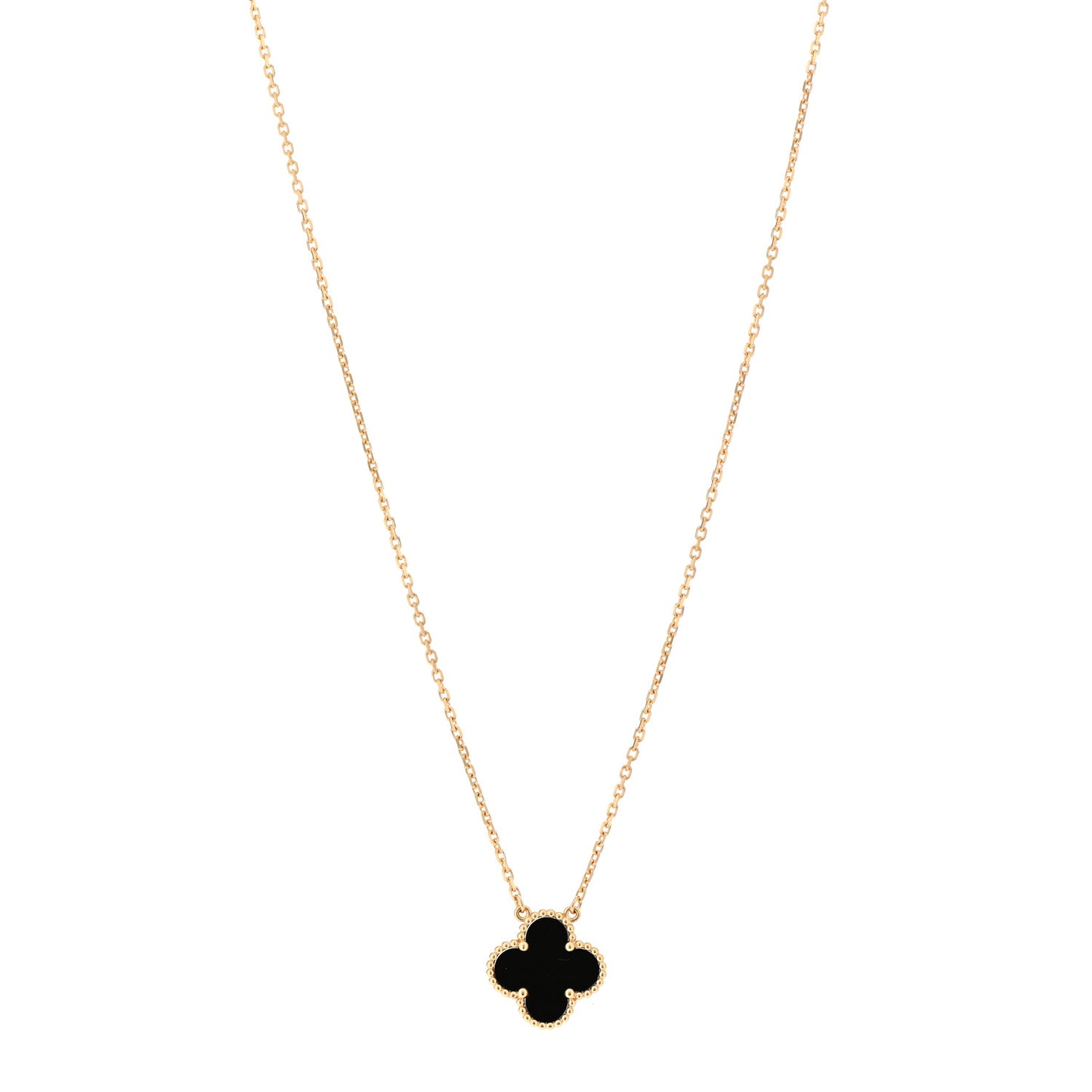 18K Yellow Gold Black Onyx Vintage Alhambra Pendant Necklace
