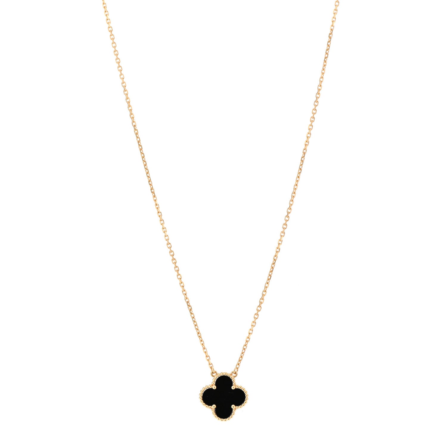 Van Cleef & Arpels 18K Yellow Gold Black Onyx Vintage Alhambra Pendant Necklace 1 of 7