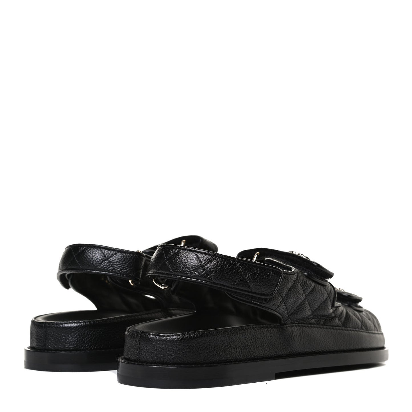 Grained Calfskin Velcro Dad Sandals 37.5 Black