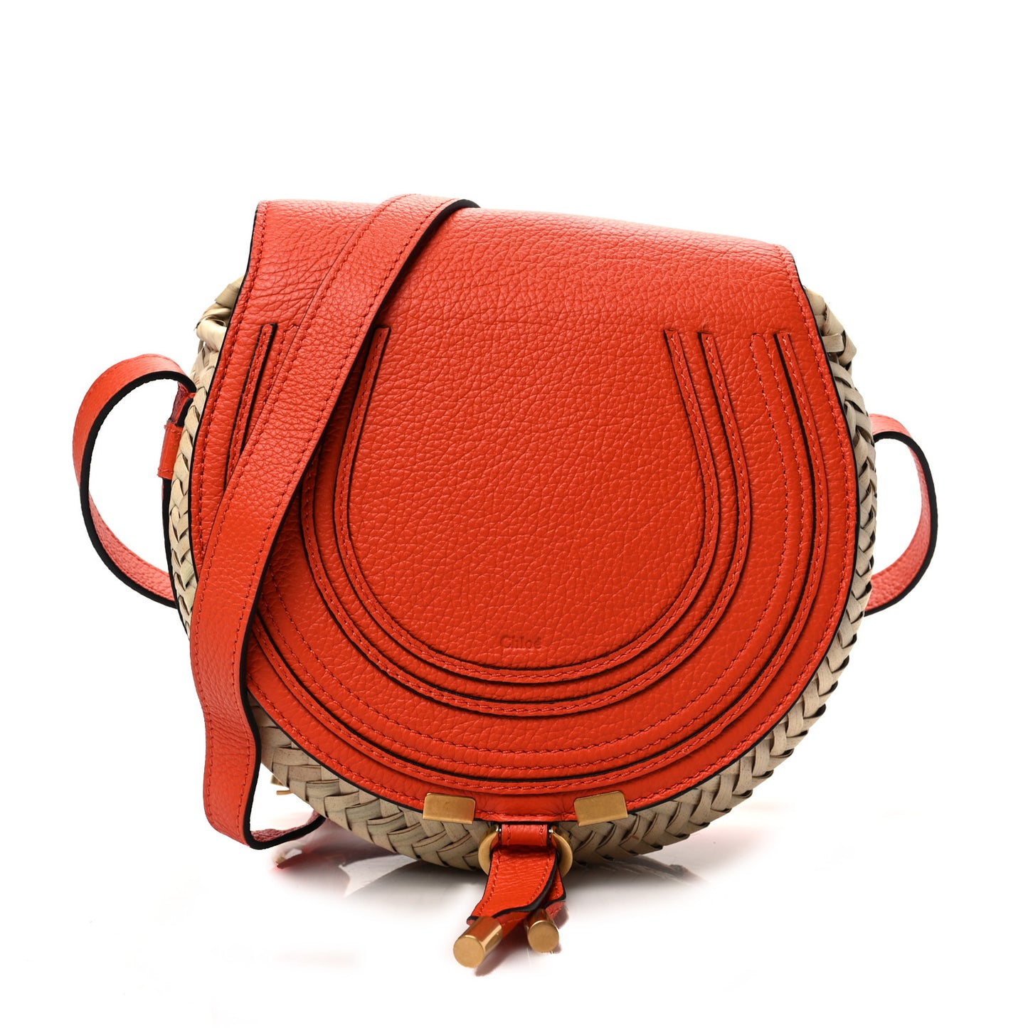 Raffia Calfskin Marcie Basket Small Marcie Round Crossbody Bag Orange Fizz