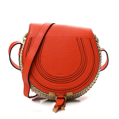 Chloe Raffia Calfskin Marcie Basket Small Marcie Round Crossbody Bag Orange Fizz 1 of 7