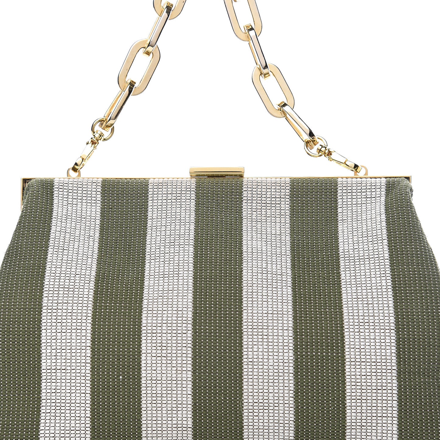 Canvas Stripe Volume Chain Clutch Green White