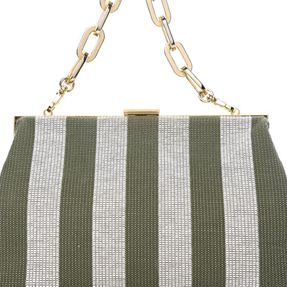 Mansur Gavriel Canvas Stripe Volume Chain Clutch Green White 6 of 8