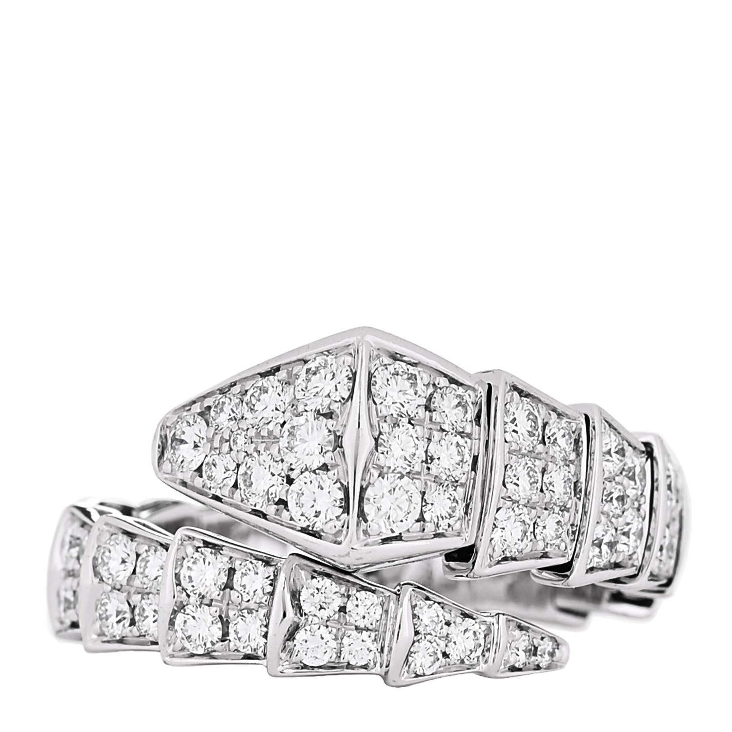 Bulgari 18K White Gold Diamond One-Coil Serpenti Viper Ring L 1 of 5
