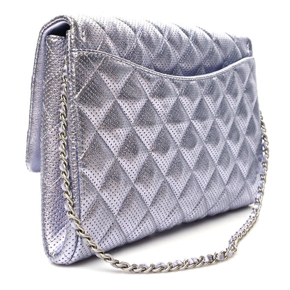 Chanel Metallic Perforated Lambskin Quilted Clutch With Chain Flap Silver 3 of 10