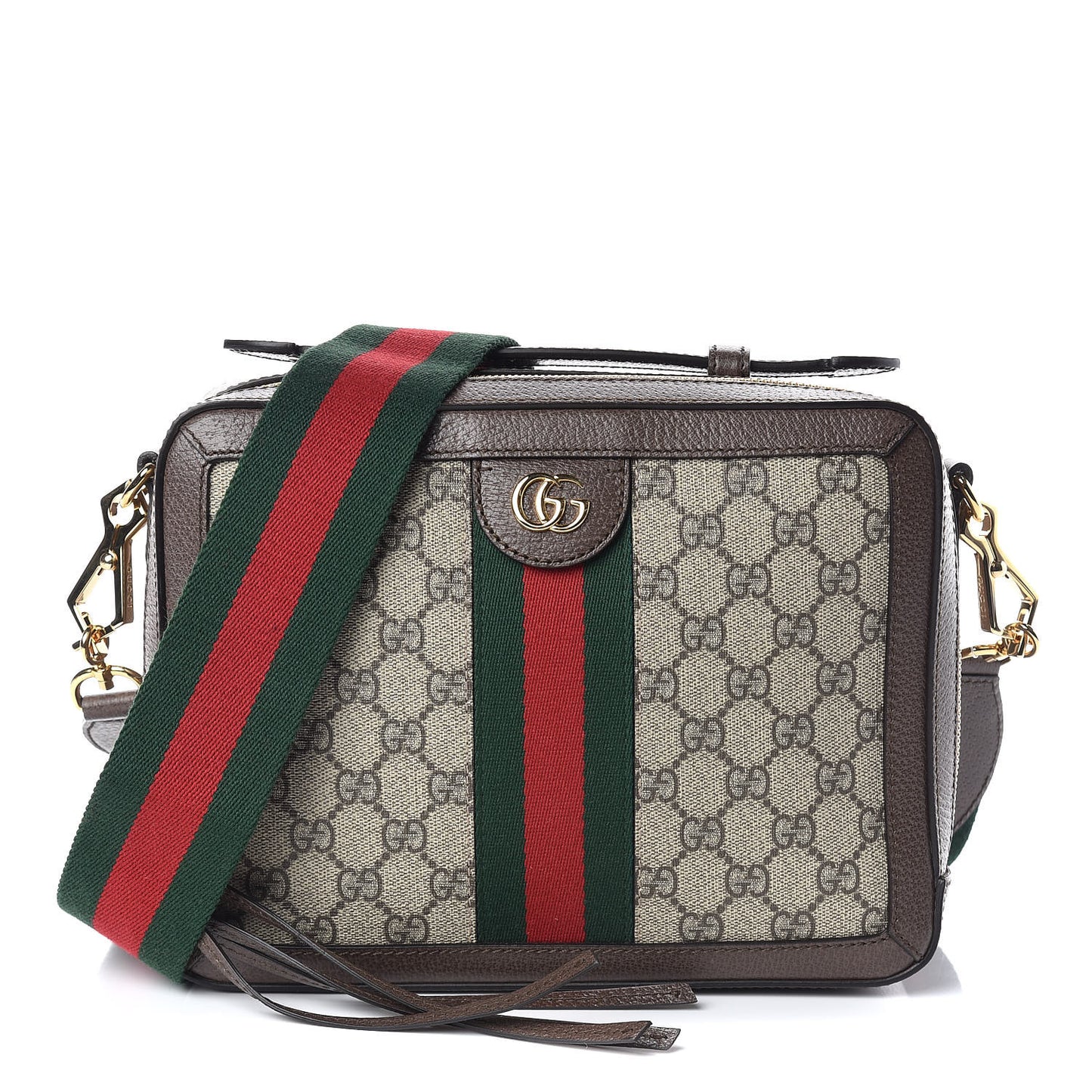 GG Supreme Monogram Web Small Ophidia Top Handle Shoulder Bag Brown