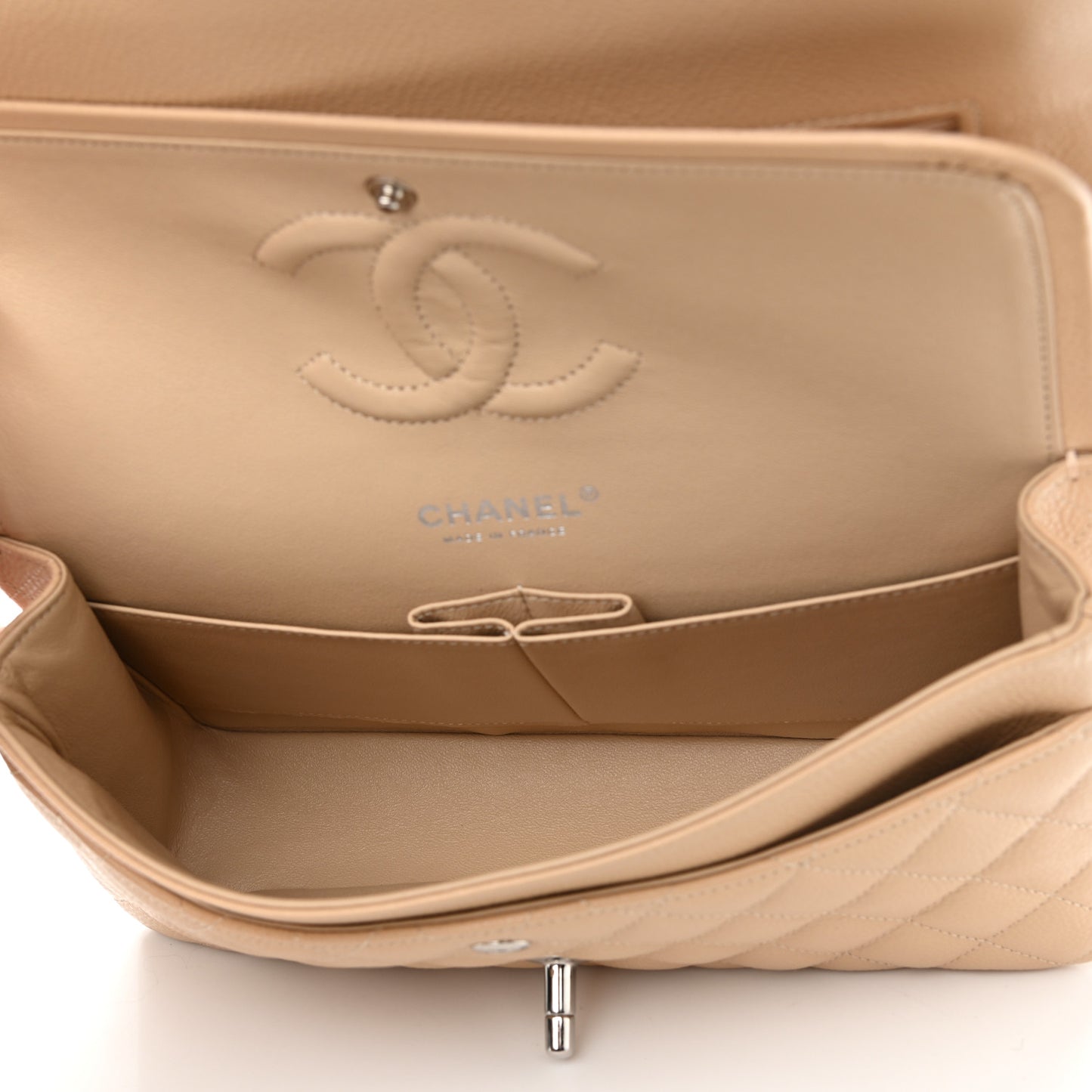 Caviar Quilted Medium Double Flap Beige Clair