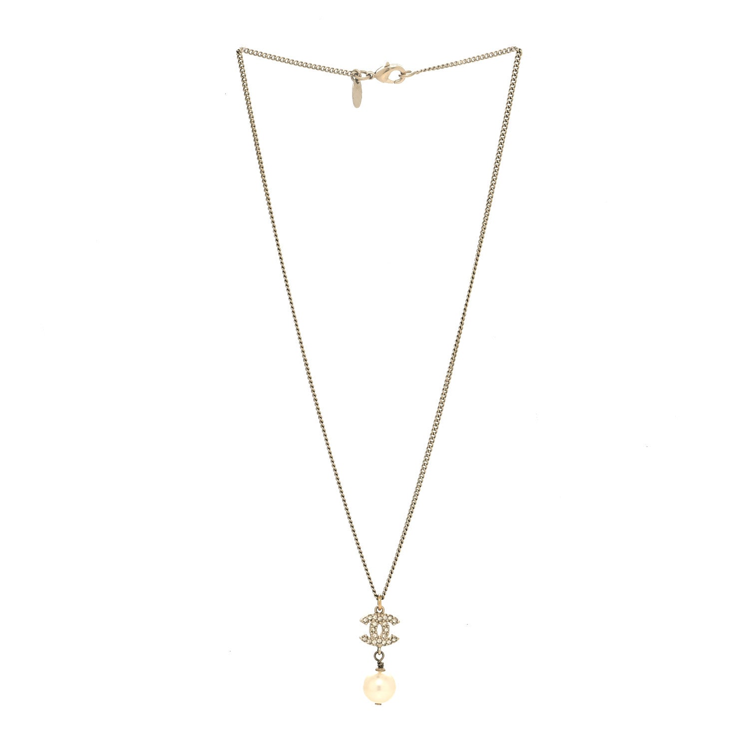 Chanel Pearl Crystal CC Pendant Necklace Light Gold 3 of 5