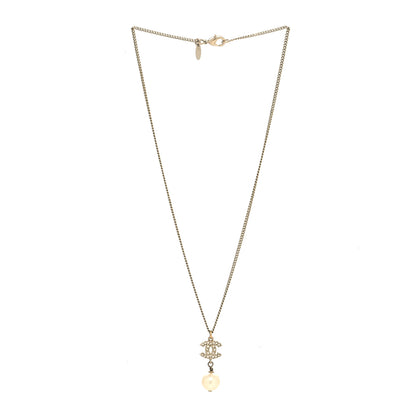 Chanel Pearl Crystal CC Pendant Necklace Light Gold 3 of 5