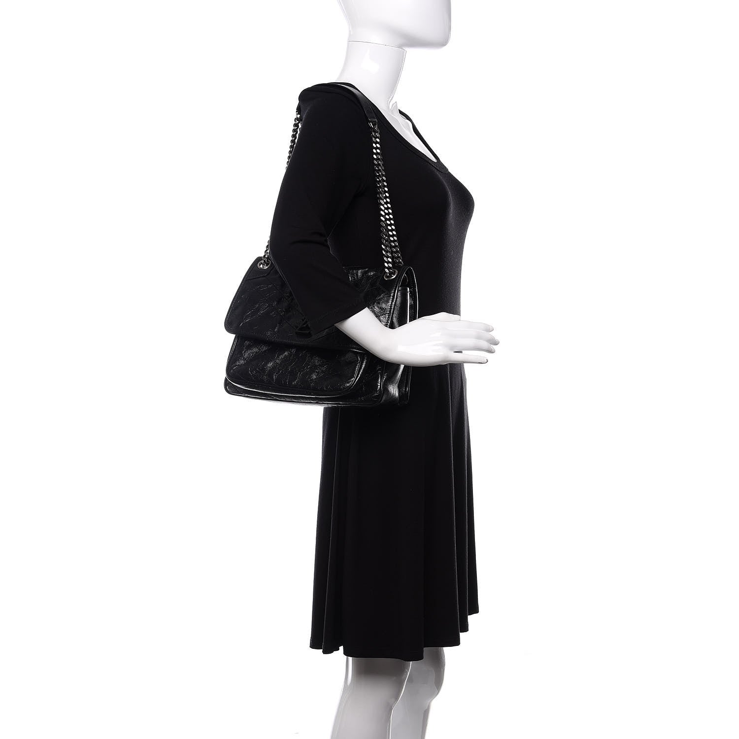 Saint Laurent Crinkled Calfskin Matelasse Monogram Medium Niki Chain Satchel Black 2 of 10