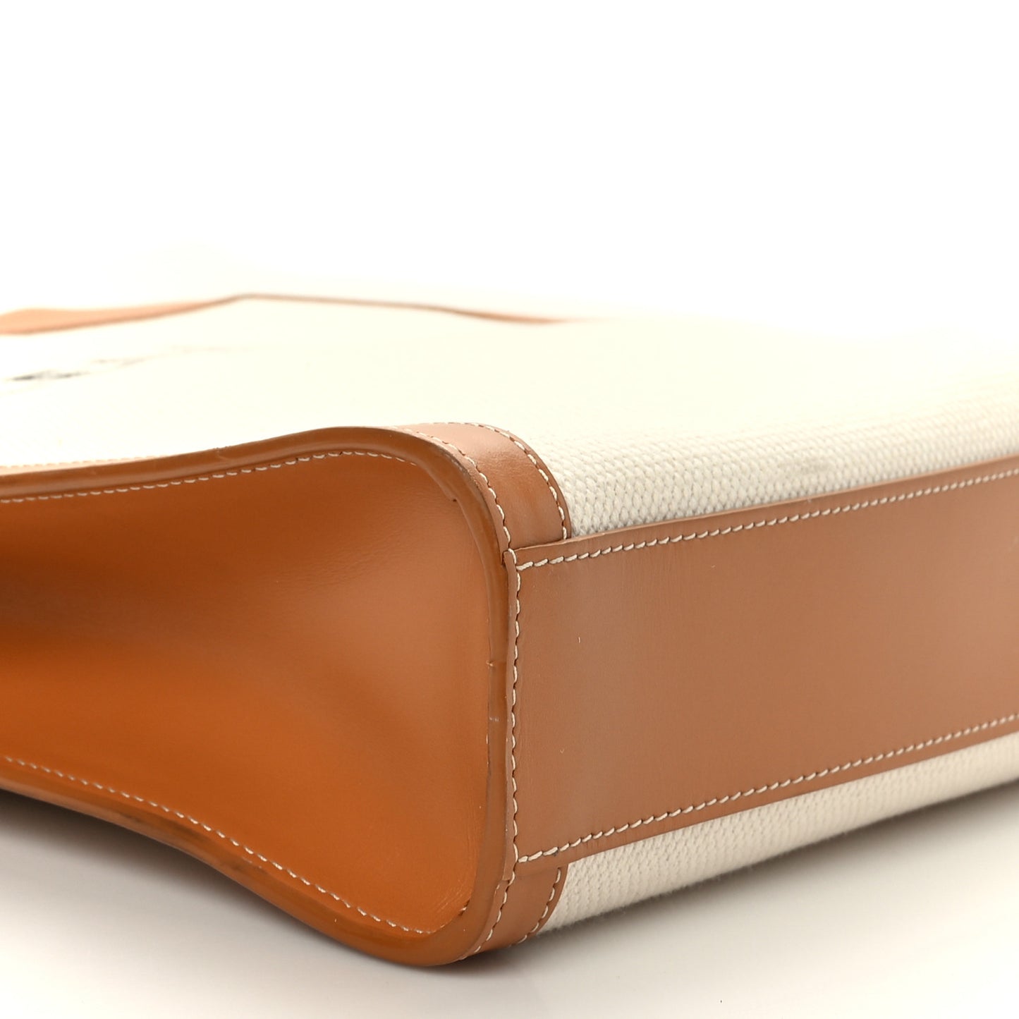 Canvas Calfskin Logo Print Small Vertical Cabas Natural Tan