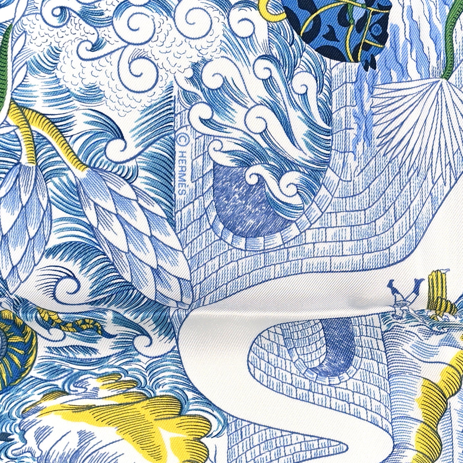 Hermes Silk Cosmographia Universalis Scarf 90 White Bleu Vert 4 of 5