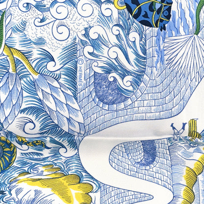 Hermes Silk Cosmographia Universalis Scarf 90 White Bleu Vert 4 of 5