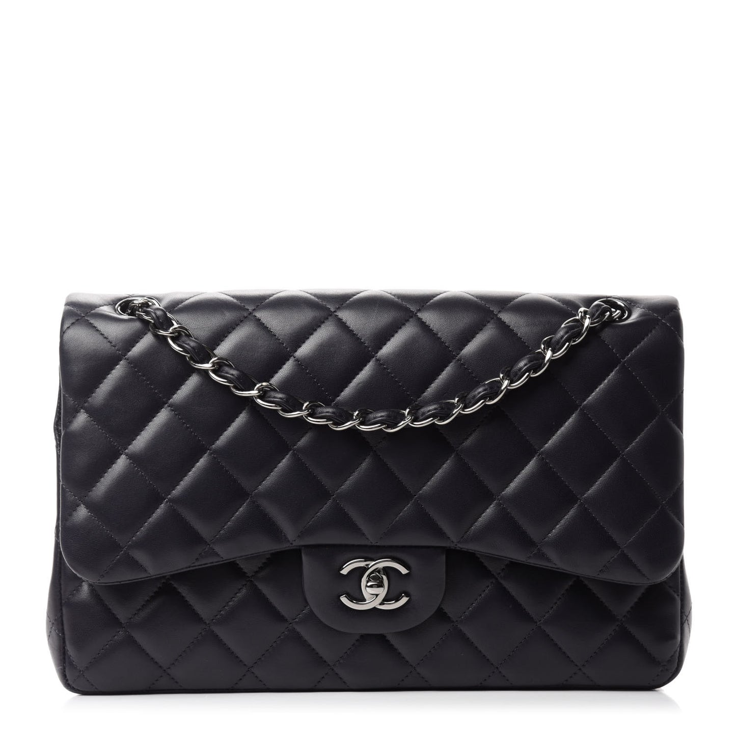 Lambskin Quilted Jumbo Double Flap Navy
