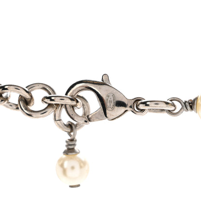 Chanel Graduated Pearl Crystal CC Long Necklace Silver 4 of 4