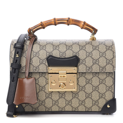 Gucci GG Supreme Monogram Small Padlock Bamboo Shoulder Bag Beige Black Cuir 1 of 10