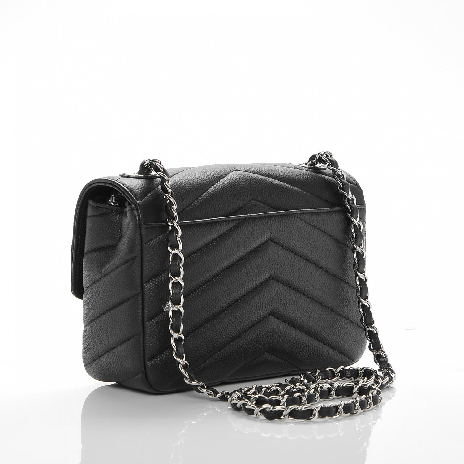 Chanel Caviar Chevron Quilted Medium Single Flap Black 3 of 7