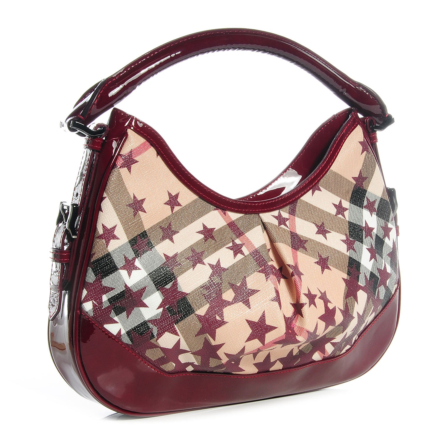 Burberry Patent Supernova Check Stars Small Hernville Hobo Berry Red 3 of 9