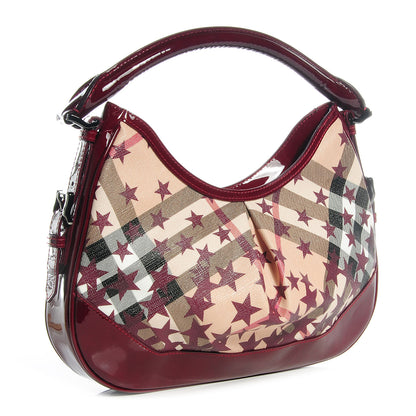 Burberry Patent Supernova Check Stars Small Hernville Hobo Berry Red 3 of 9