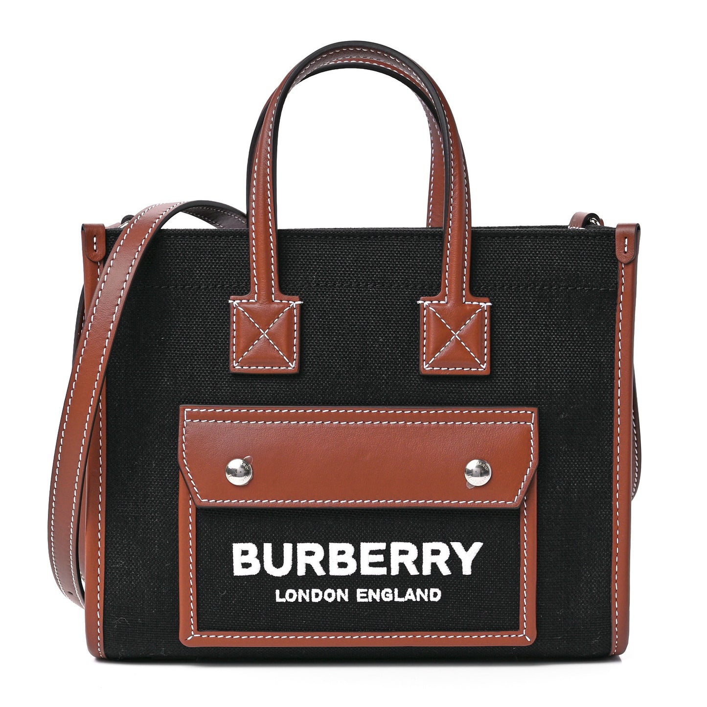 Canvas Smooth Calfskin Mini Two Tone Freya Tote Black Tan