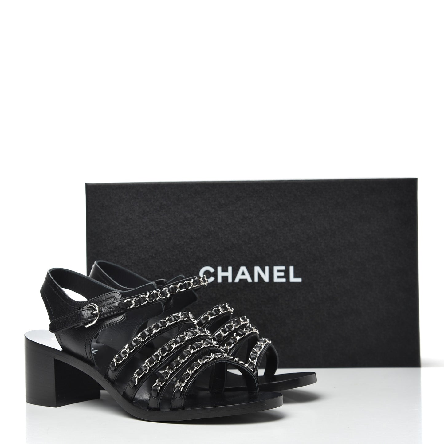 Calfskin Chain Sandals 38.5 Black