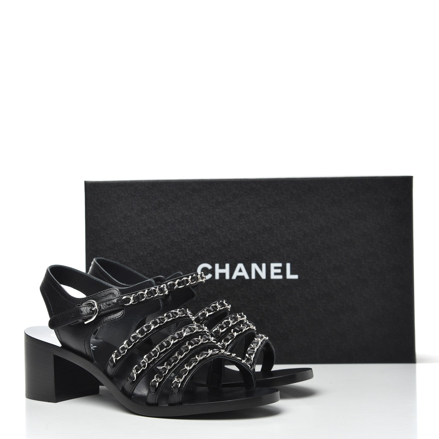 Chanel Calfskin Chain Sandals 38.5 Black 9 of 9