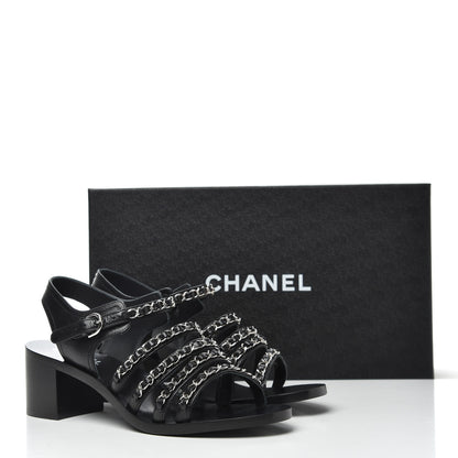 Chanel Calfskin Chain Sandals 38.5 Black 9 of 9