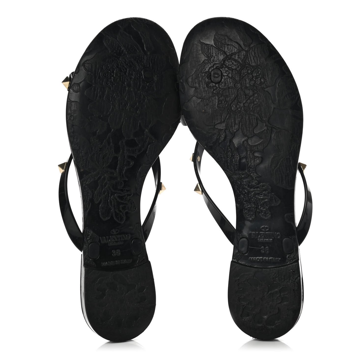 PVC Jelly Rockstud Bow Thong Sandals 38 Black