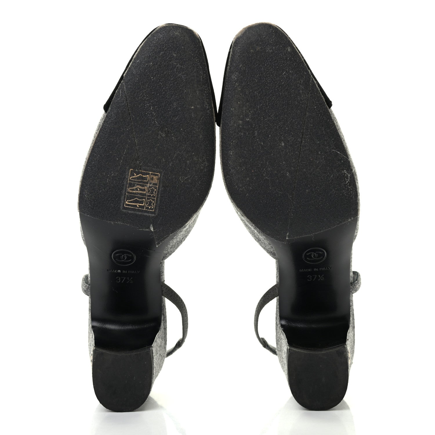 Chanel Wool Cap Toe CC Slingback Pumps 37.5 Black Dark Grey 5 of 8