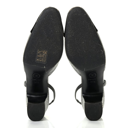 Chanel Wool Cap Toe CC Slingback Pumps 37.5 Black Dark Grey 5 of 8