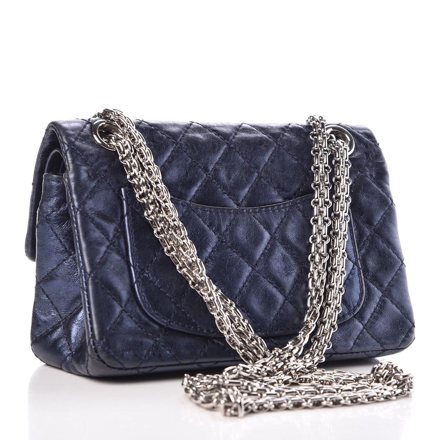 Metallic Aged Calfskin Quilted 2.55 Reissue 224 Flap Blue