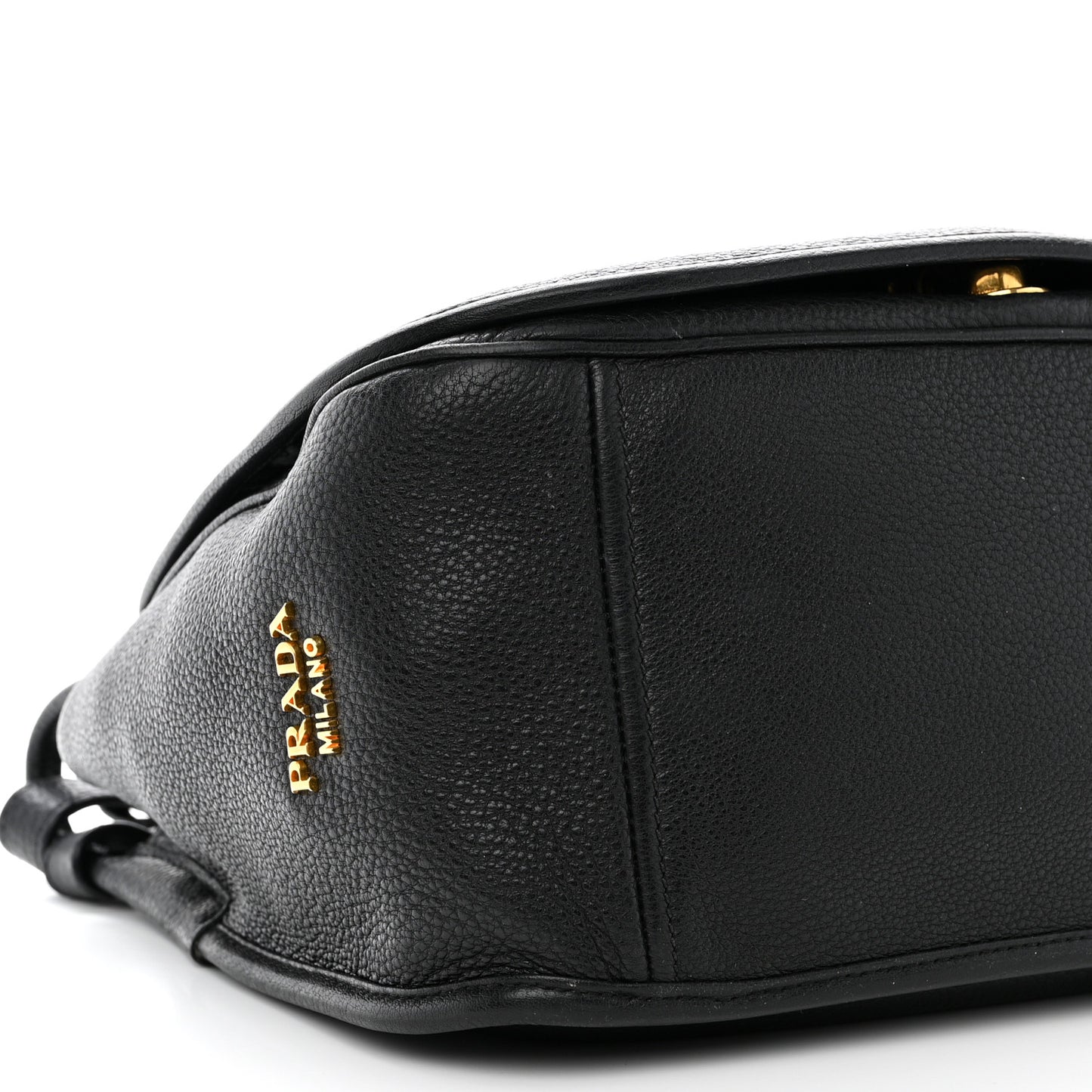 Vitello Daino Embossed Logo Flap Shoulder Bag Black
