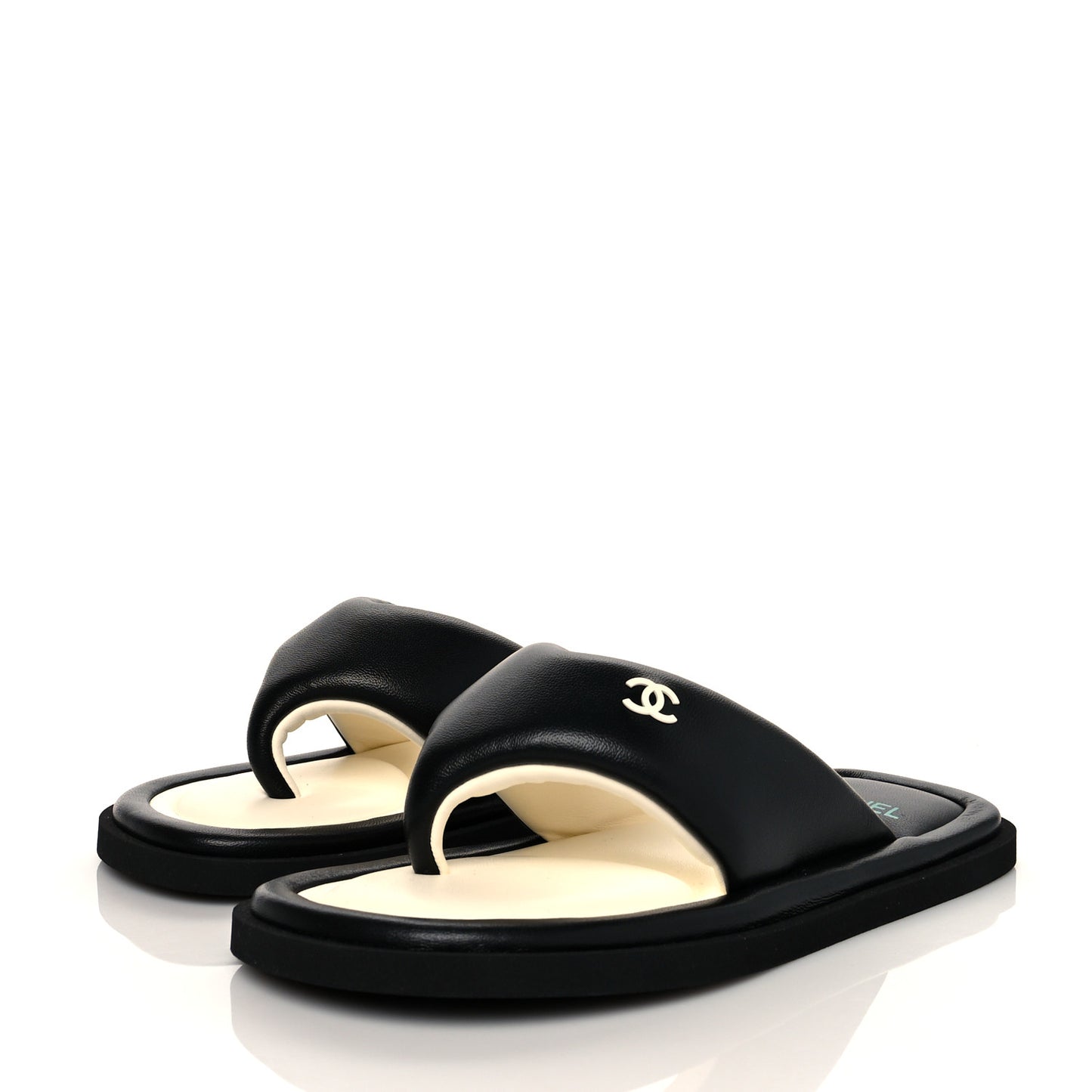 Lambskin Padded Pool Thong Sandals 36 Black