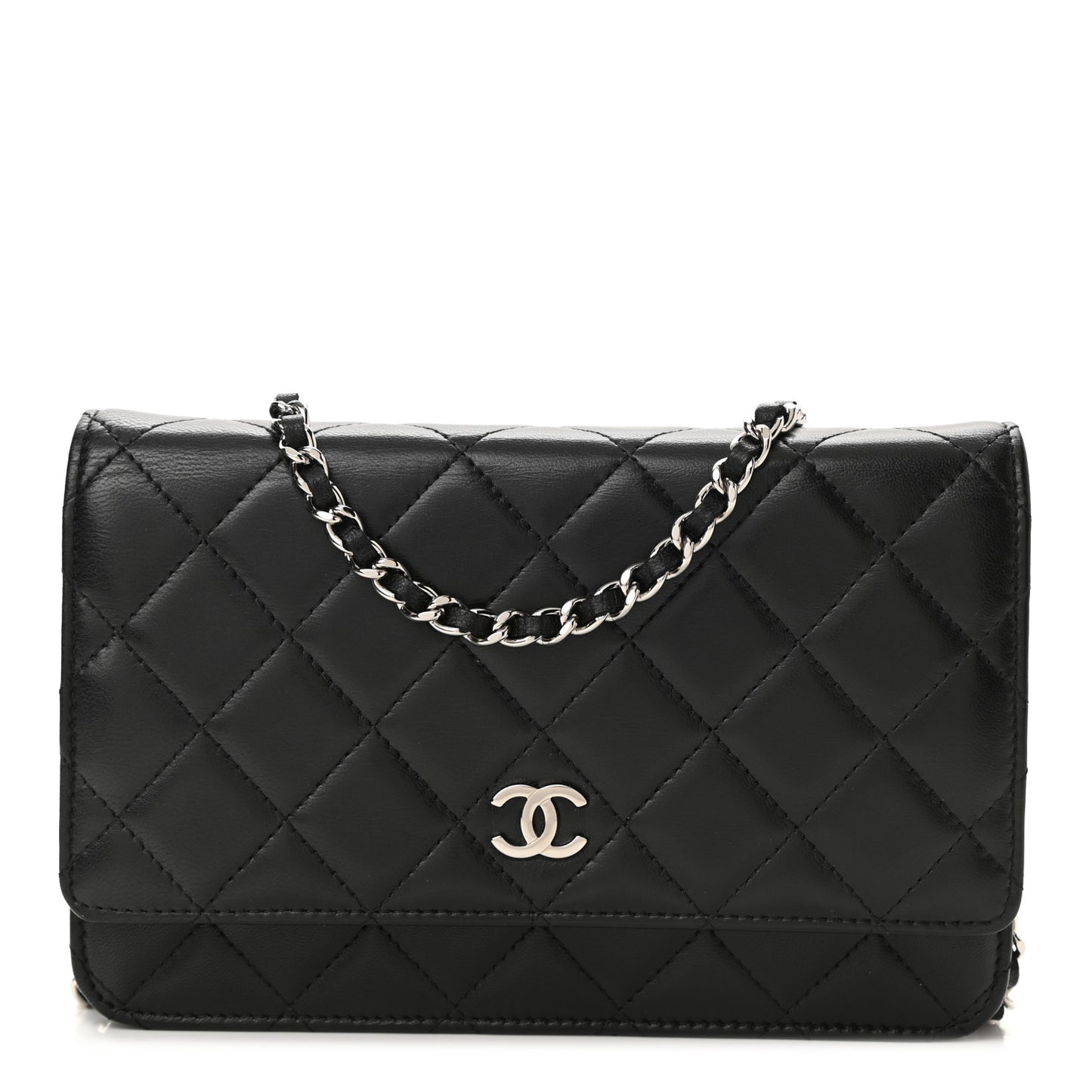 Lambskin Quilted Wallet On Chain WOC Black