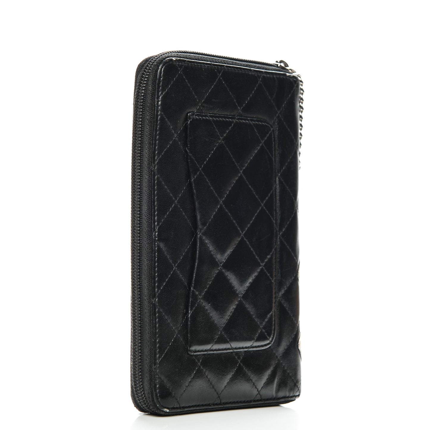 Calfskin Cambon Zip Around Organizer Wallet Black White