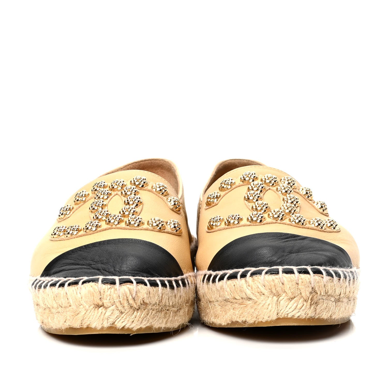Chanel Lambskin CC Camellia Stud Espadrilles 39 Beige Black 2 of 4