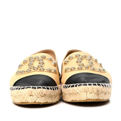 Chanel Lambskin CC Camellia Stud Espadrilles 39 Beige Black 2 of 4
