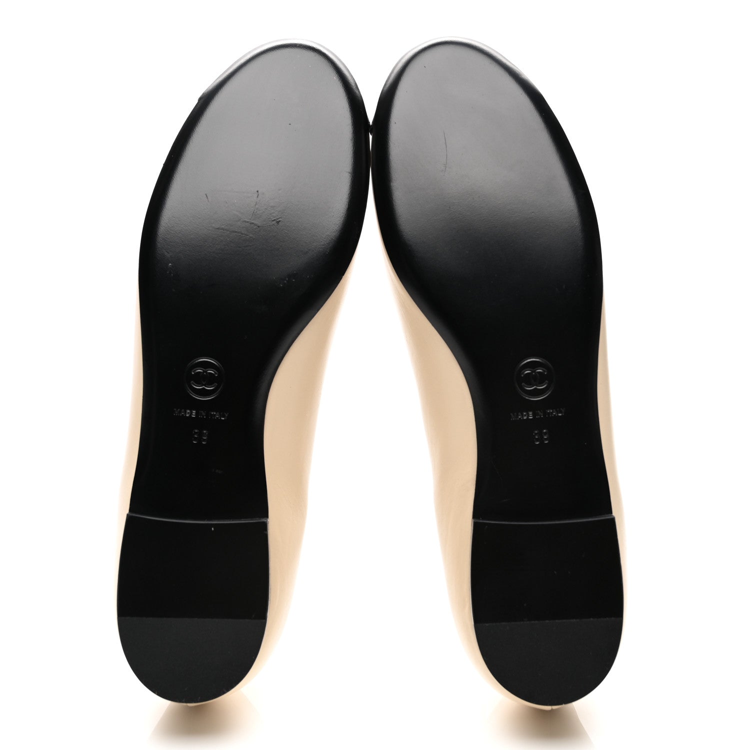 Chanel Calfskin Grosgrain Pearl Camellia Ballerina Flats 39 Beige Black 6 of 9